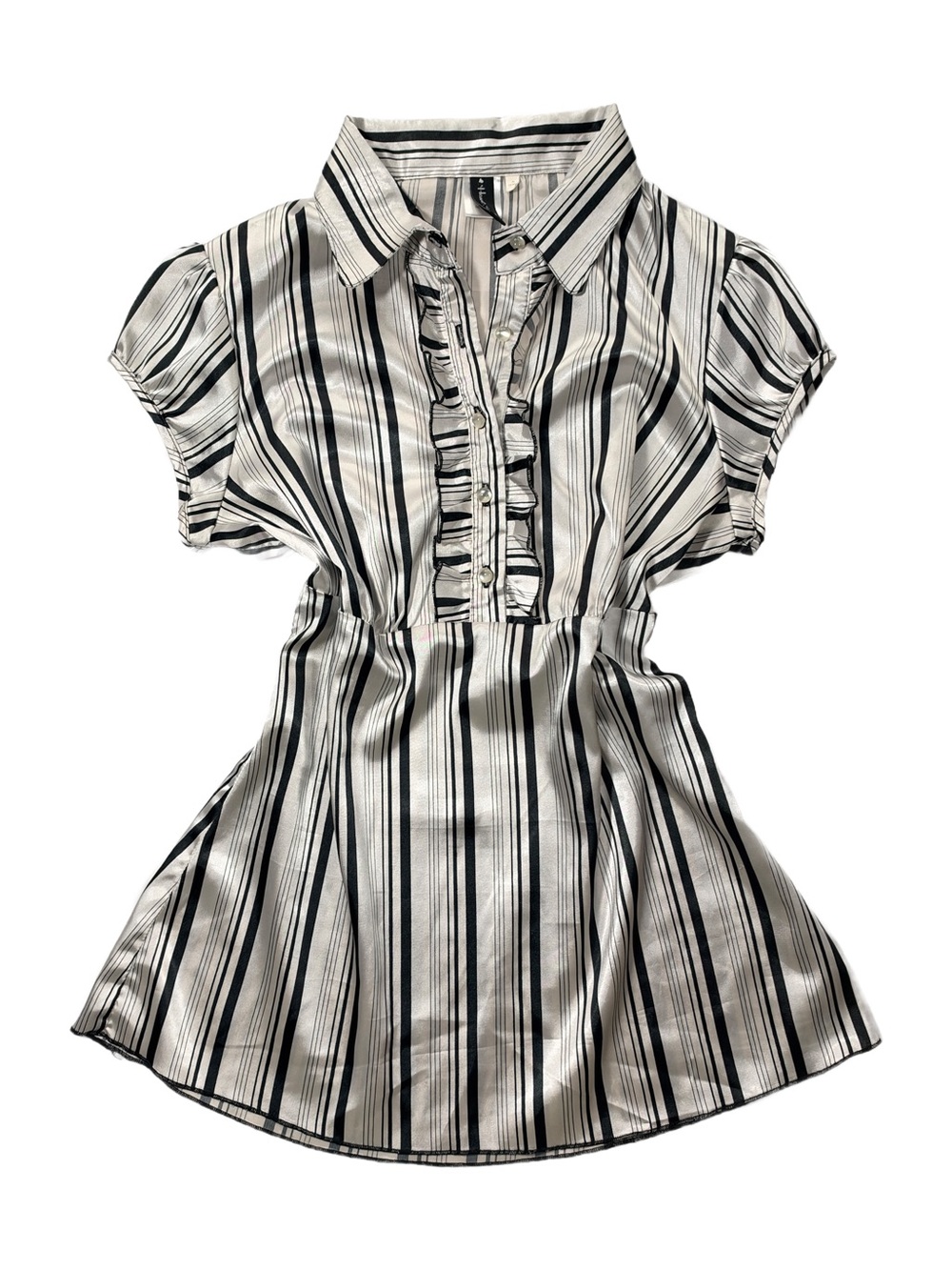 y2k 2000s HeartSoul Black & White Striped Ruffle-Front Blouse